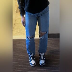 Fashion Nova Blue Distressed Straight Leg Jeans